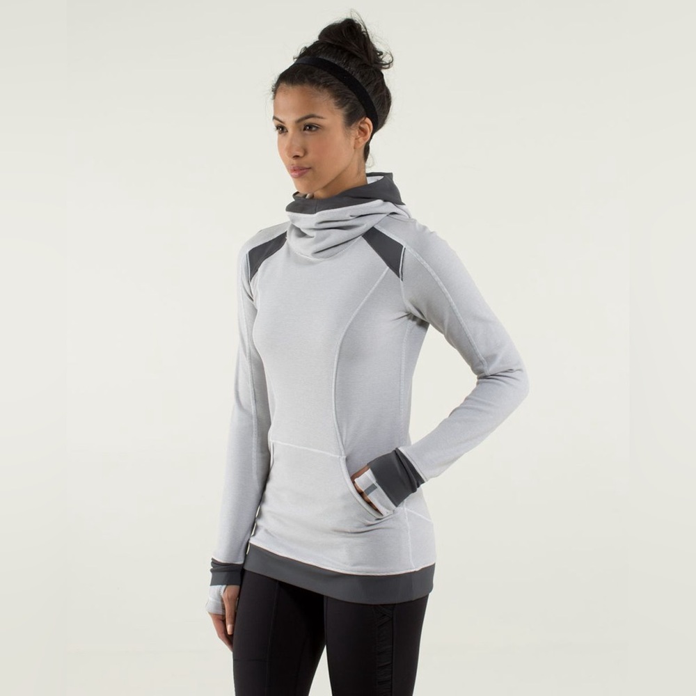 Lululemon Base Runner Hoodie, White/Gray/Wee stripe, Size 6